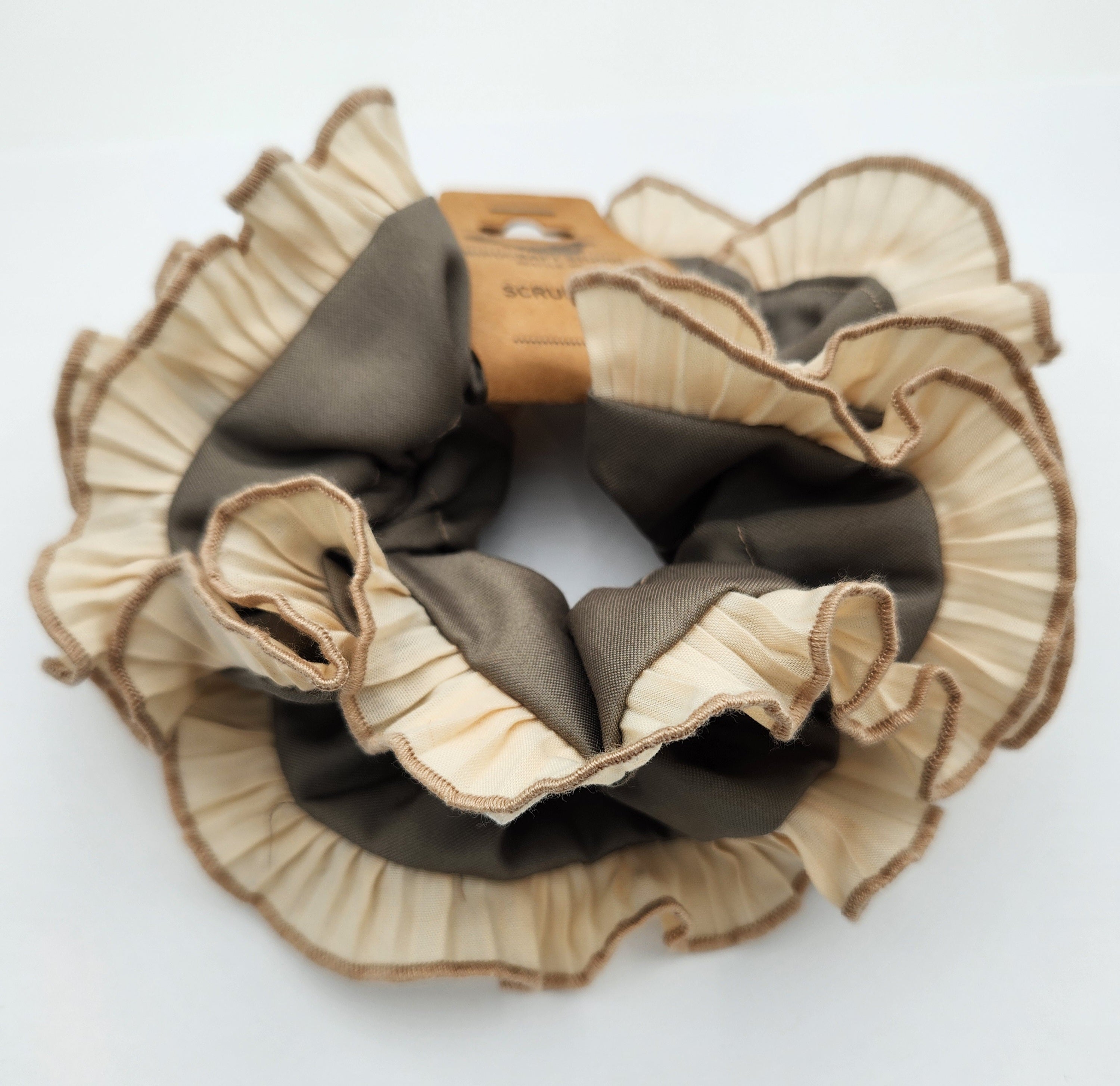 Green Cream Rimmed Scrunchie