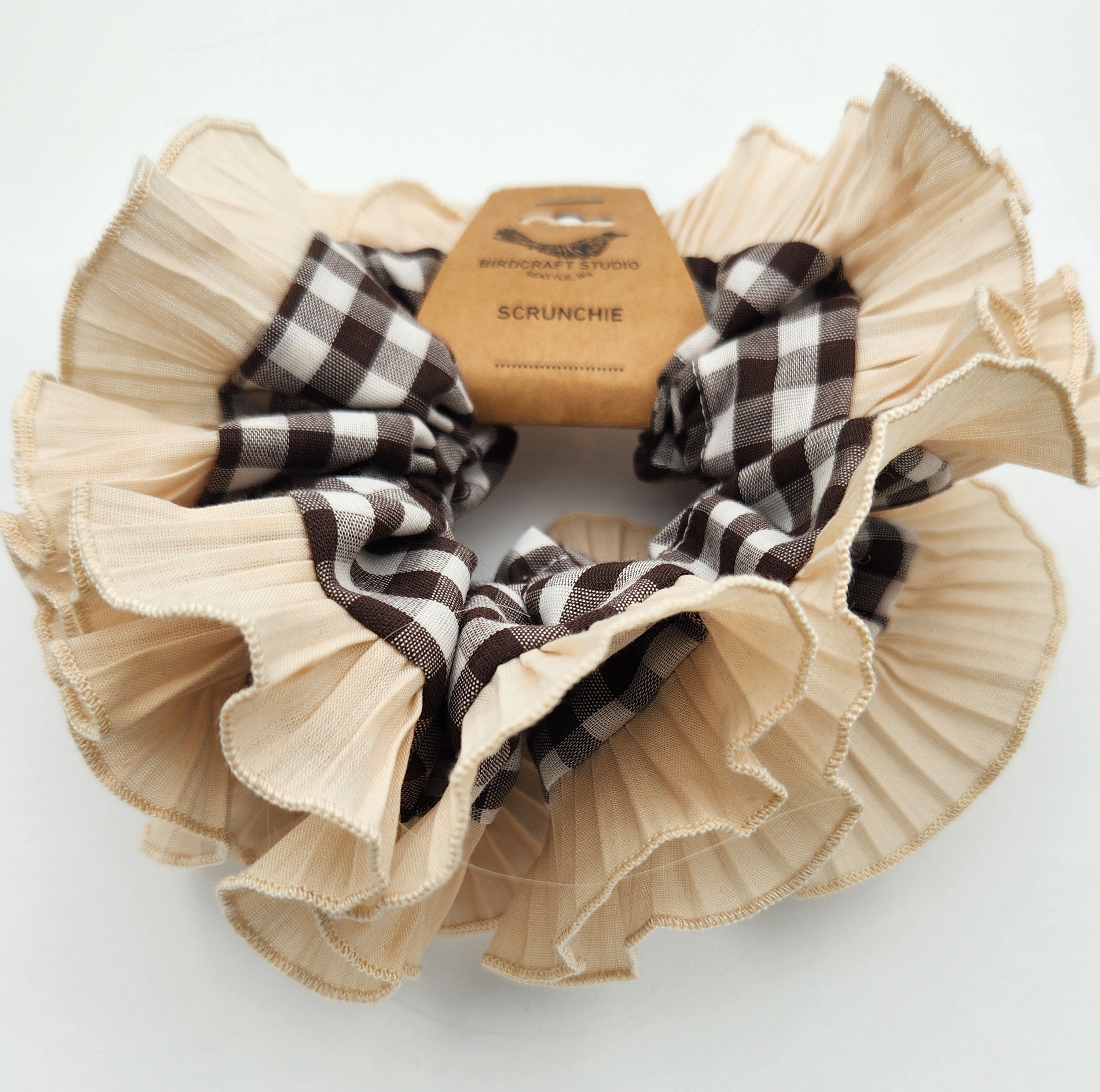 Black Gingham Cream Scrunchie