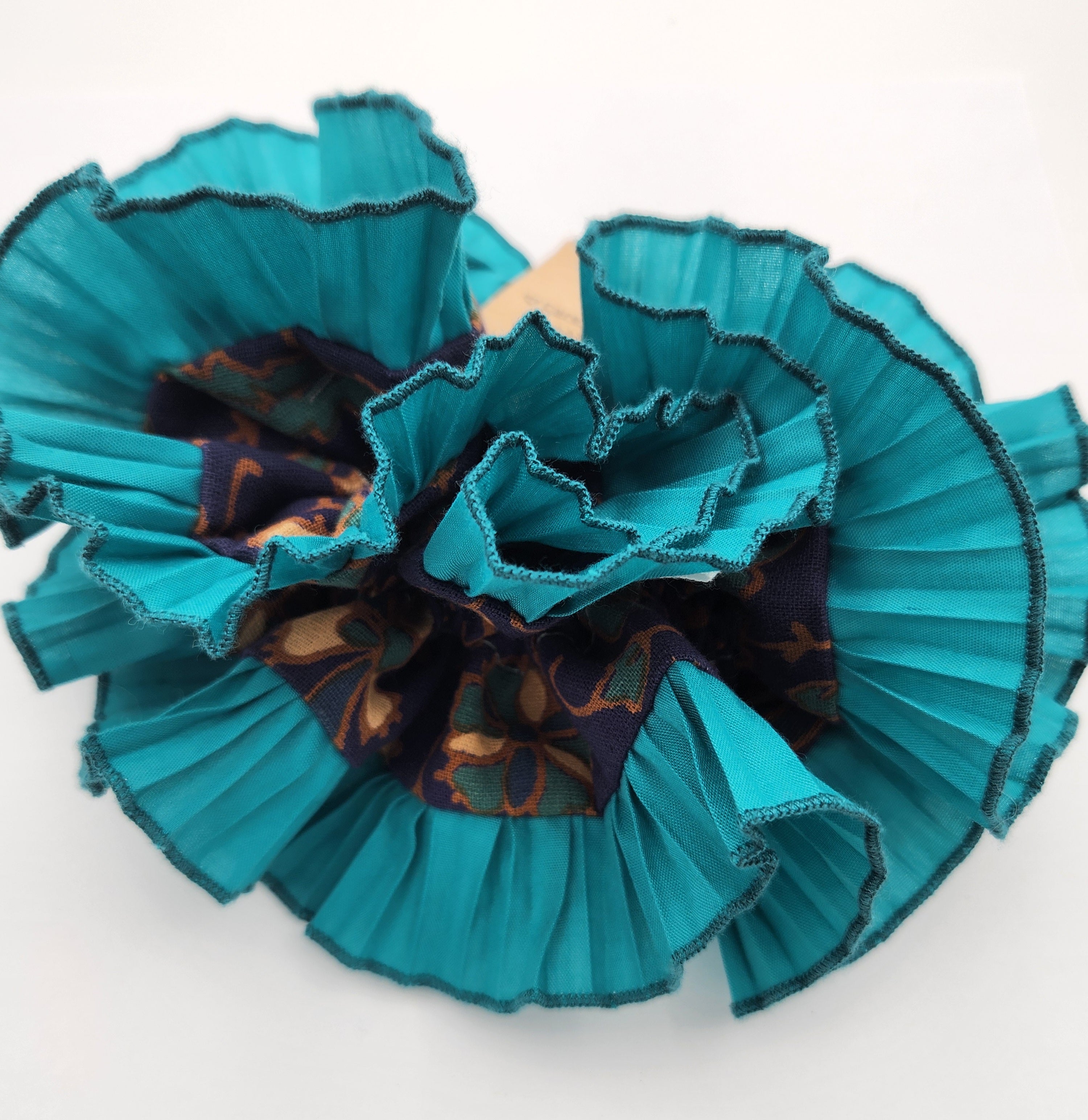 Teal Blue Floral Scrunchie