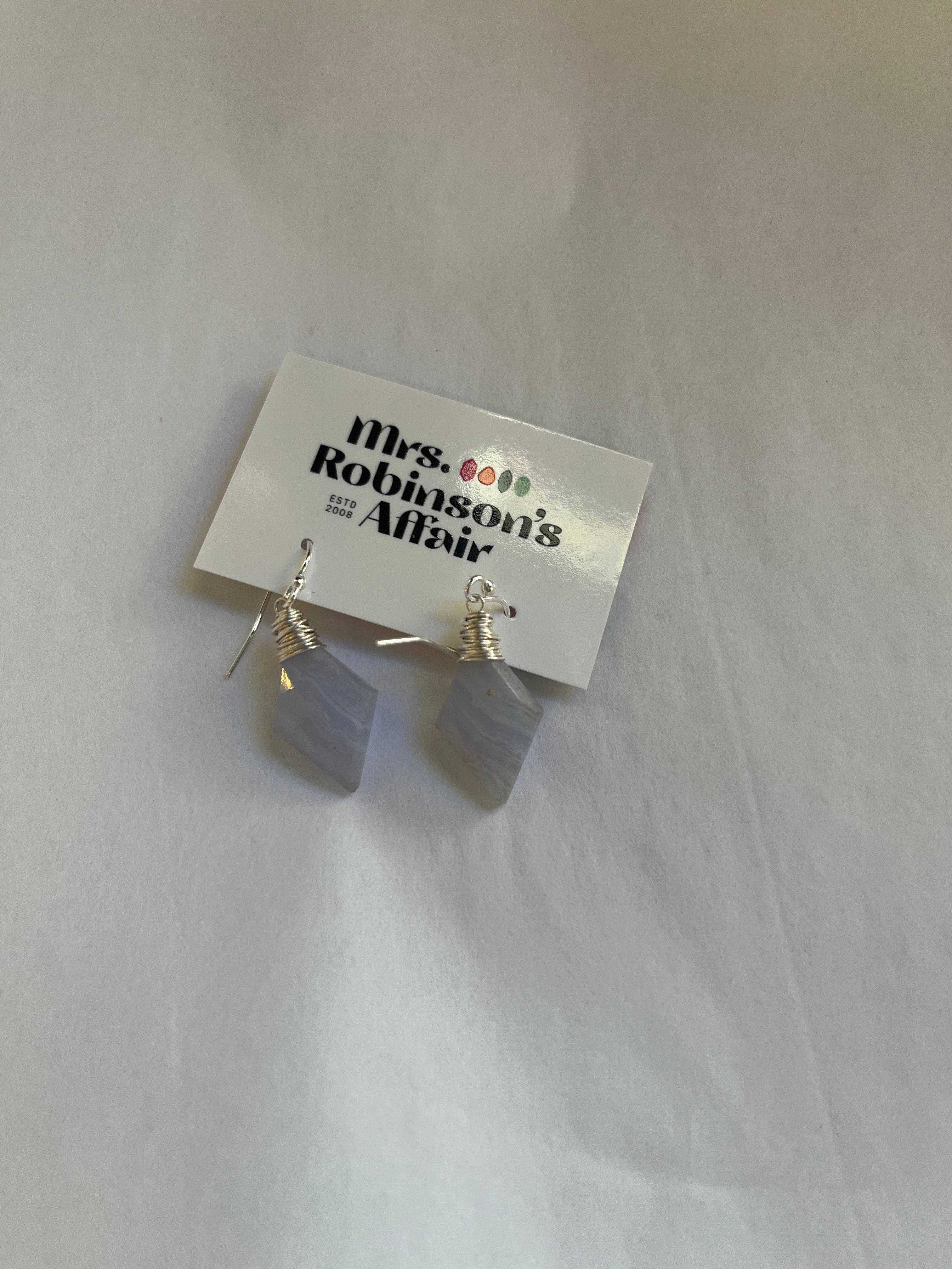 Blue Lace Agate Simple Earrings