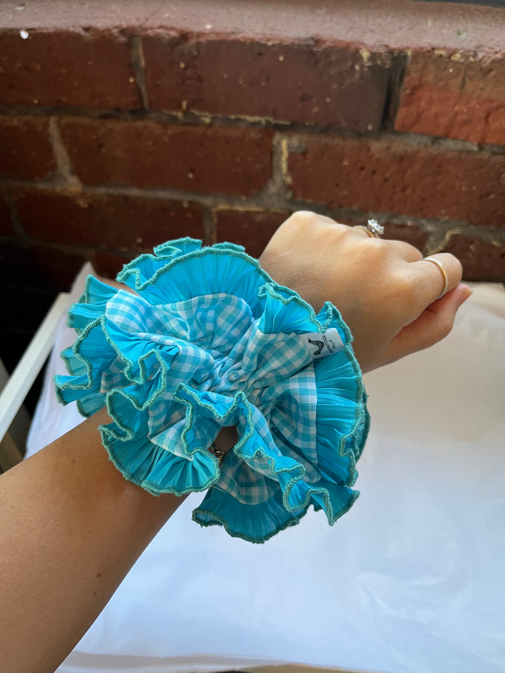 Light Blue Gingham Scrunchie