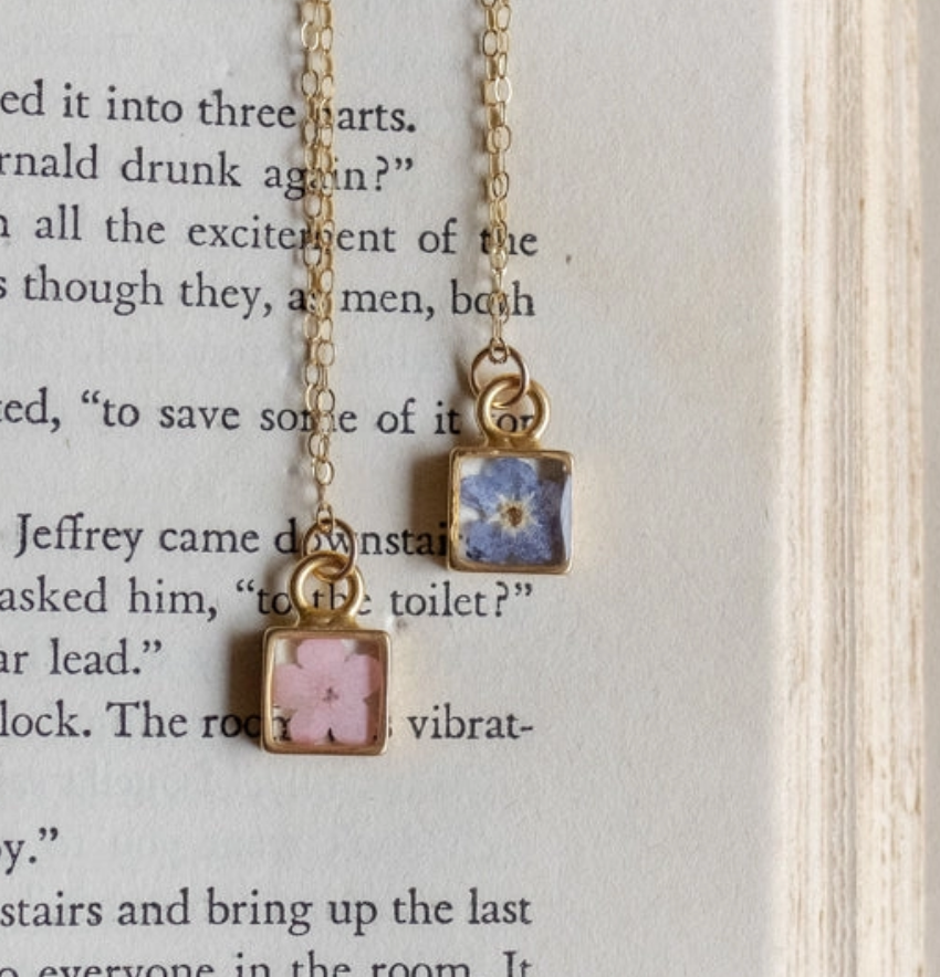 Small Square Pressed Flower Necklace