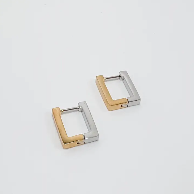 Mixed Metal Square Huggies