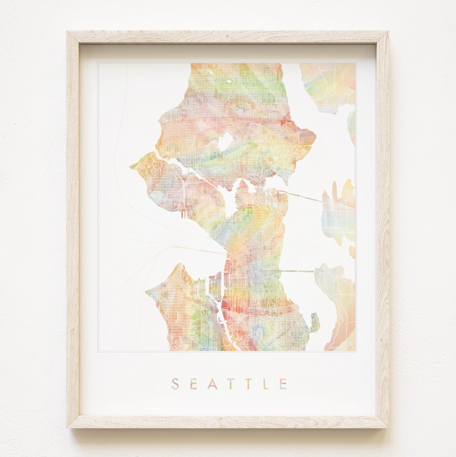 Seattle, WA Rainbow Watercolor Art Print