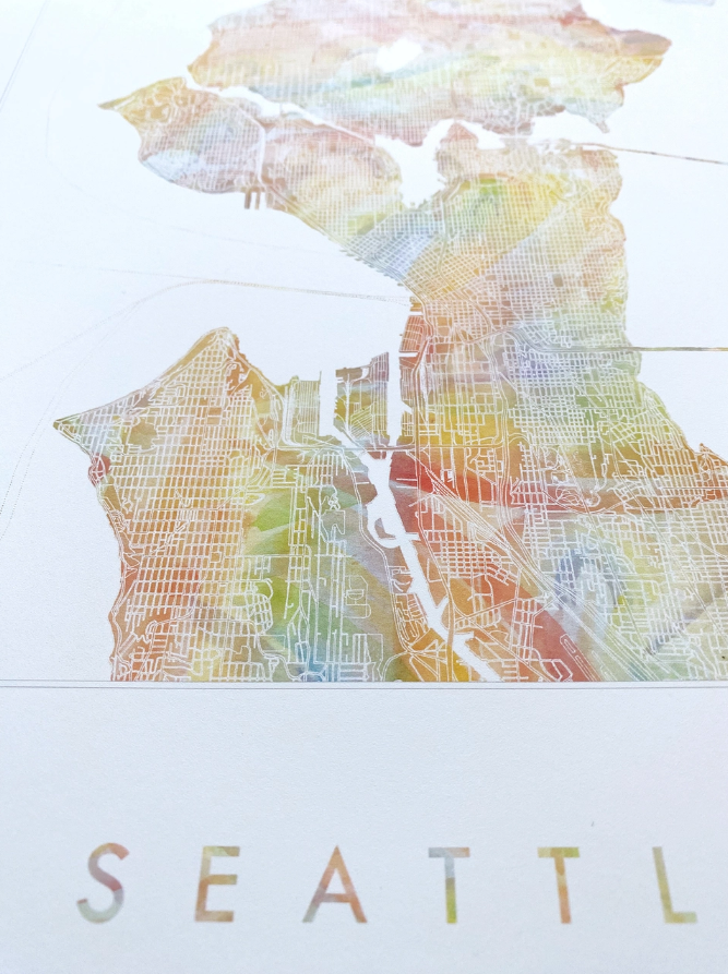 Seattle, WA Rainbow Watercolor Art Print