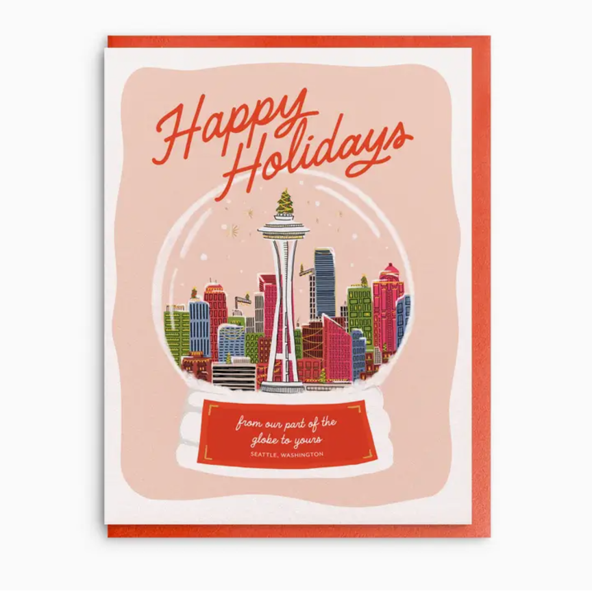 Snow Globe Seattle Holidays Greeting Card