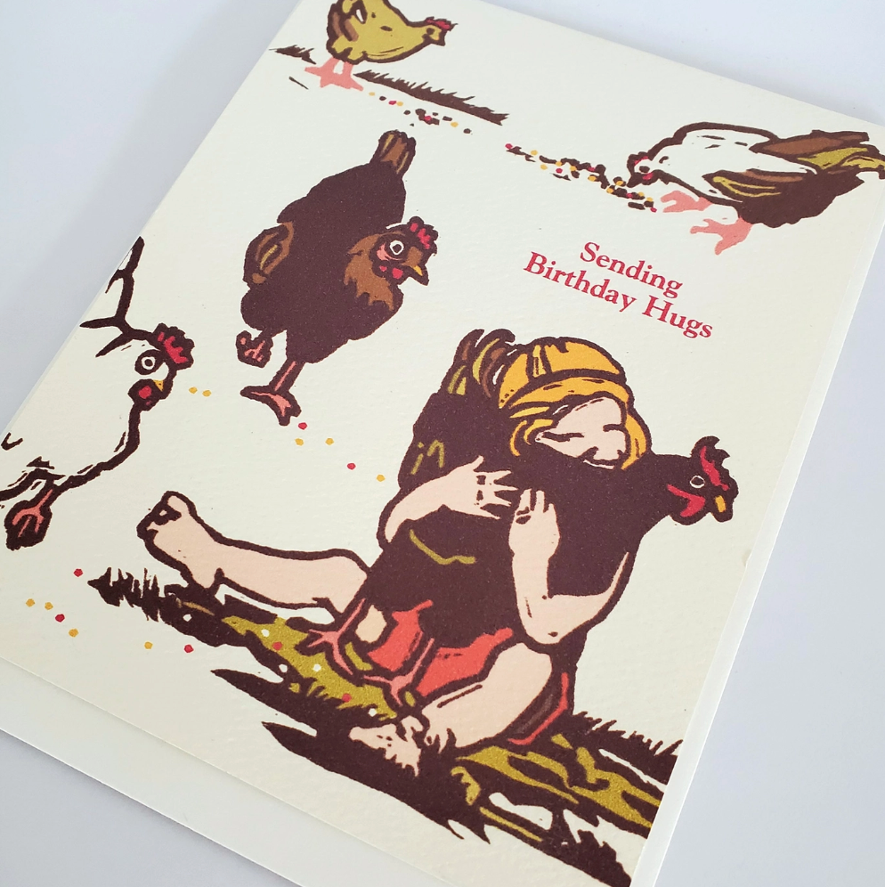 Birthday Chicken Hug Greeting Card