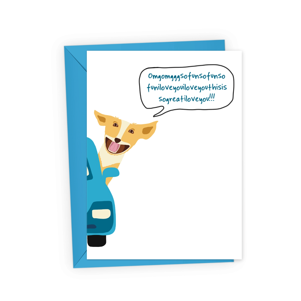 Corgi Dog Excited Car Greeting Card