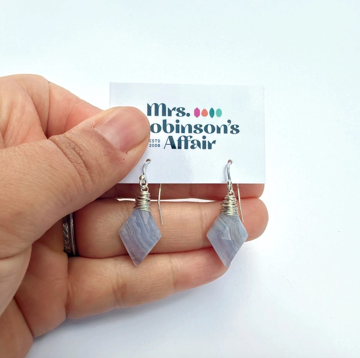 Blue Lace Agate Simple Earrings