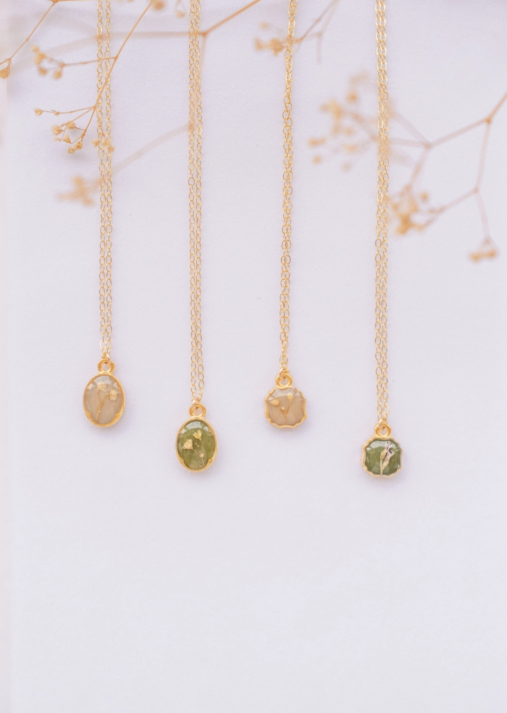 Square Pressed Flower Necklace