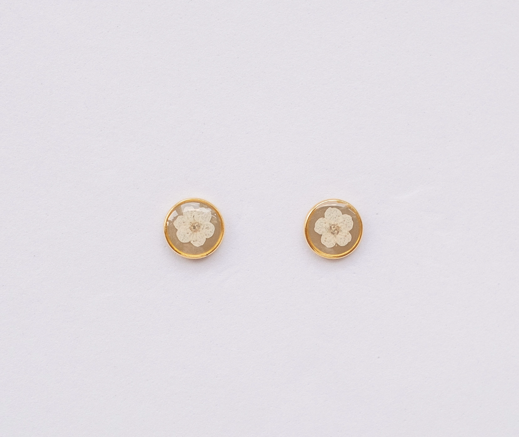 Pressed Beige Flower Earrings, Large