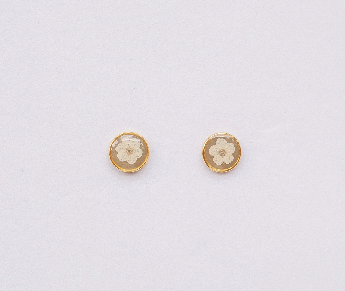 Pressed Beige Flower Earrings, Large