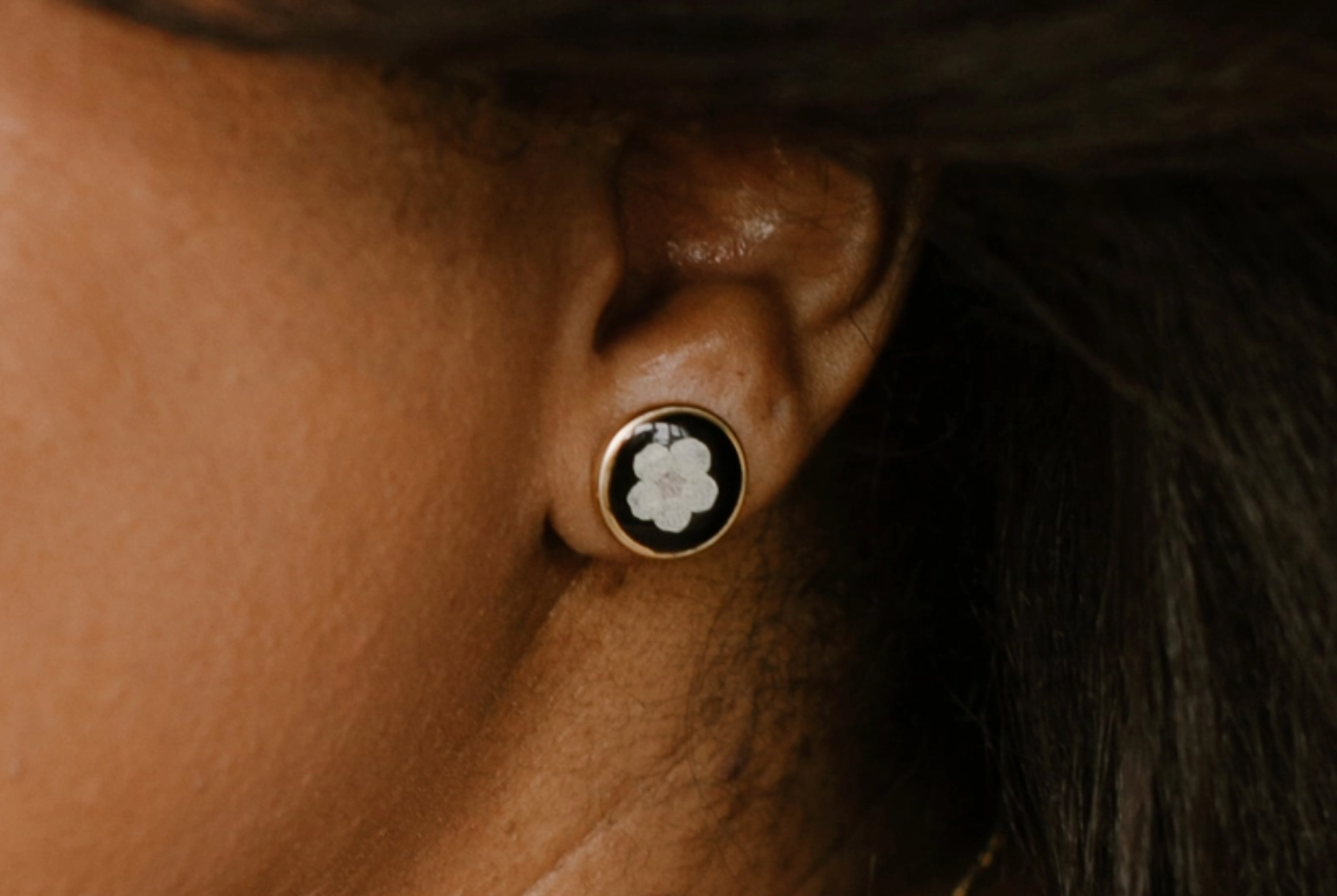 Pressed Beige Flower Earrings, Large