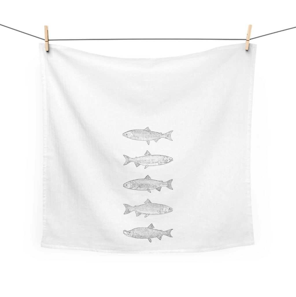 Salmon Printed Cotton Kitchen Tea Towel