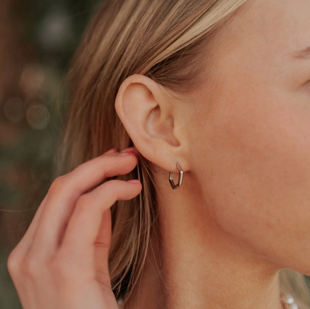 Hexagon Gold-filled Huggies