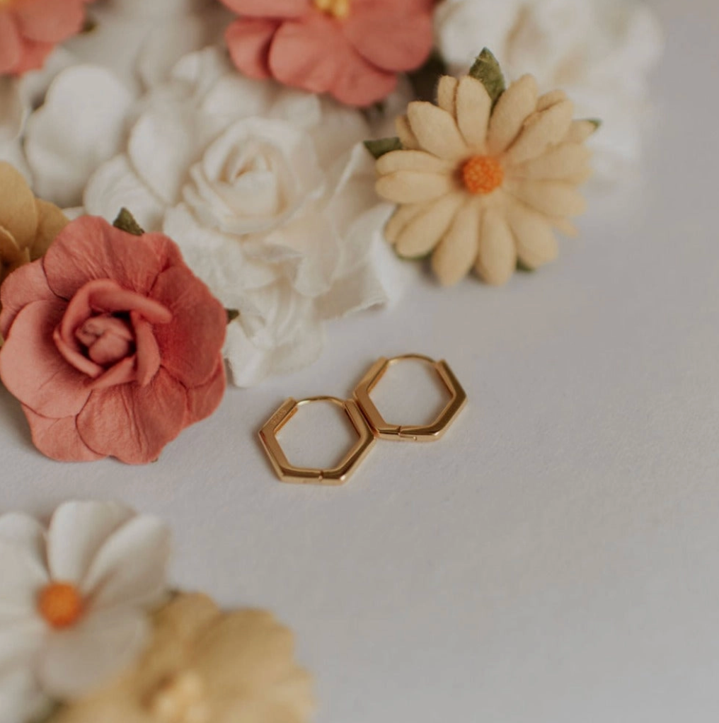 Hexagon Gold-filled Huggies