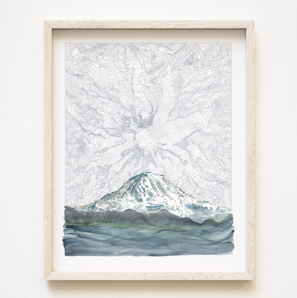 Mt. Rainier Topo Mountain Art Print