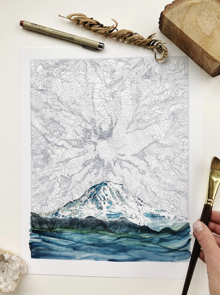 Mt. Rainier Topo Mountain Art Print