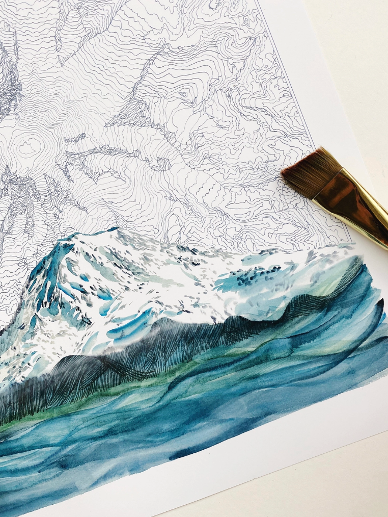 Mt. Rainier Topo Mountain Art Print