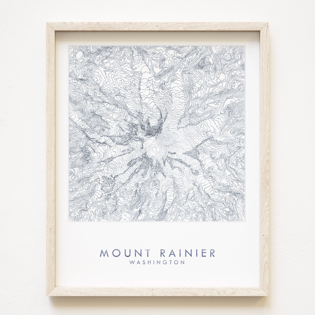 Mount Rainier Topo Lines Map Art Print