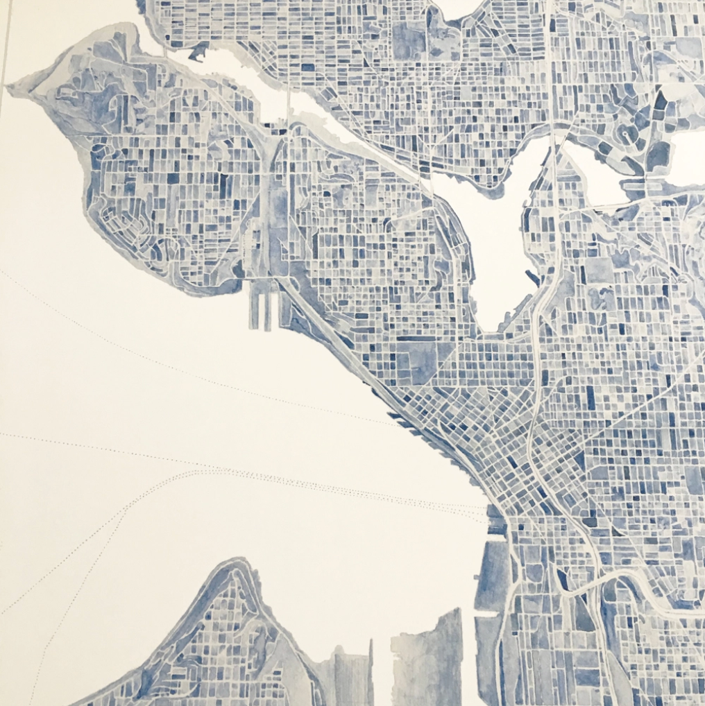 Seattle, WA Blue Watercolor Map Art Print