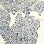 Seattle, WA Blue Watercolor Map Art Print