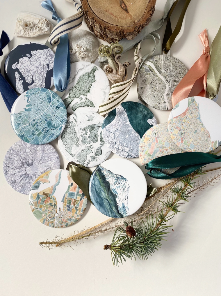 Mount Rainier, WA Ornament: Topo Map