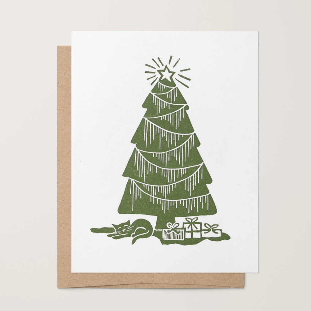 Christmas Kitten Tree Holiday Greeting Card