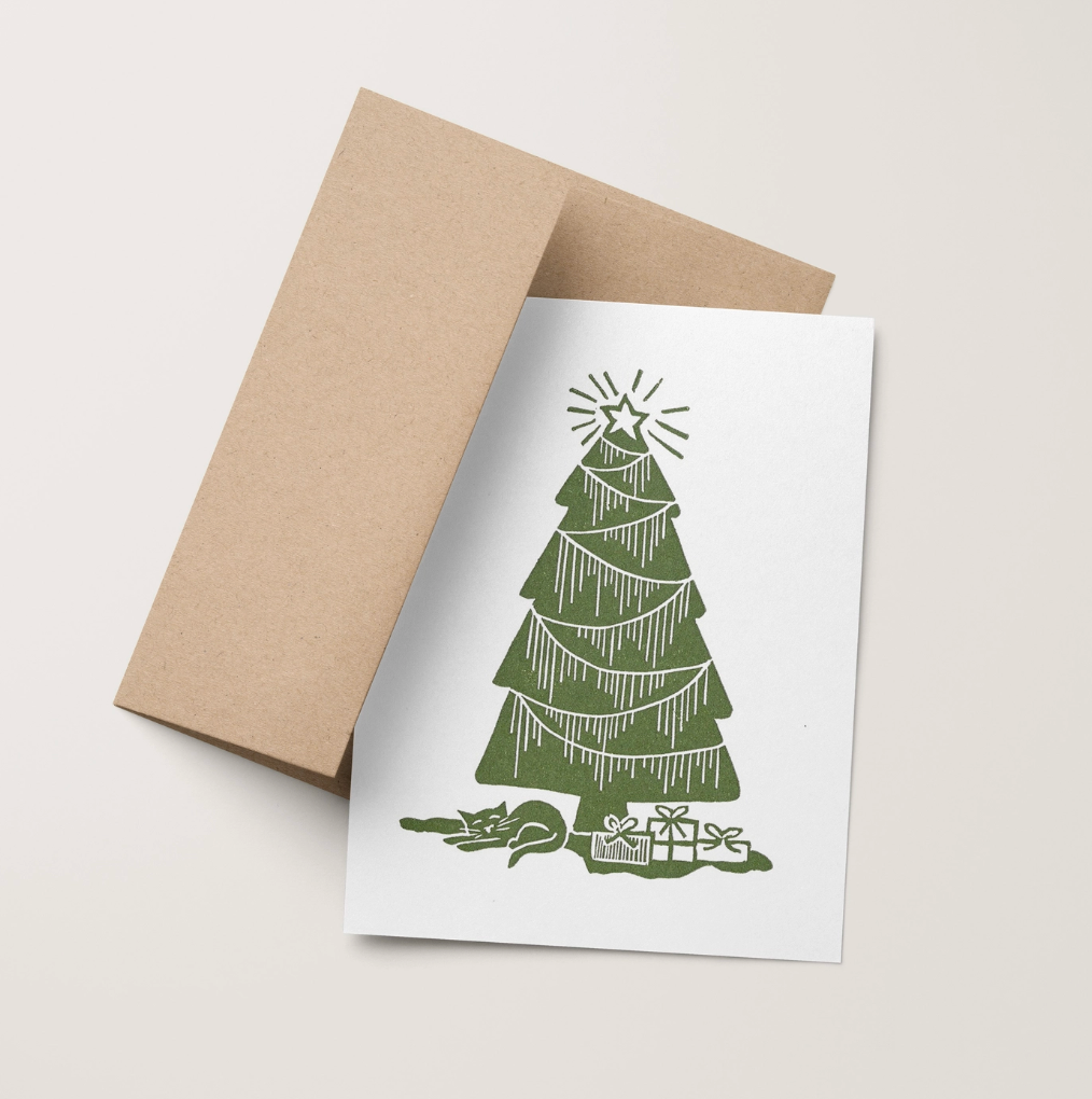 Christmas Kitten Tree Holiday Greeting Card