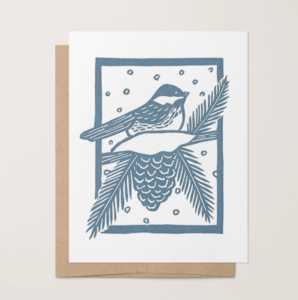 Snowy Chickadee Holiday Greeting Card