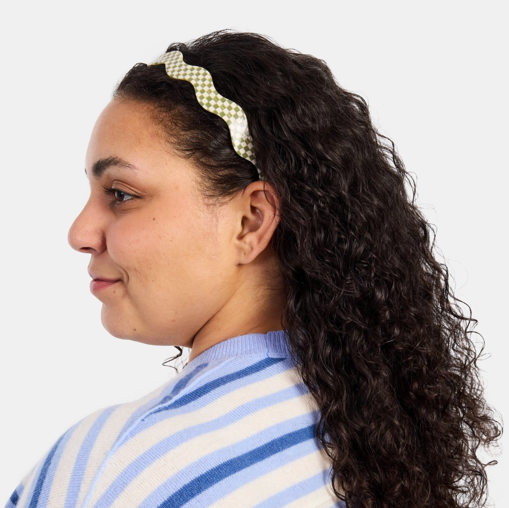 Wavy Headband in Olive Check