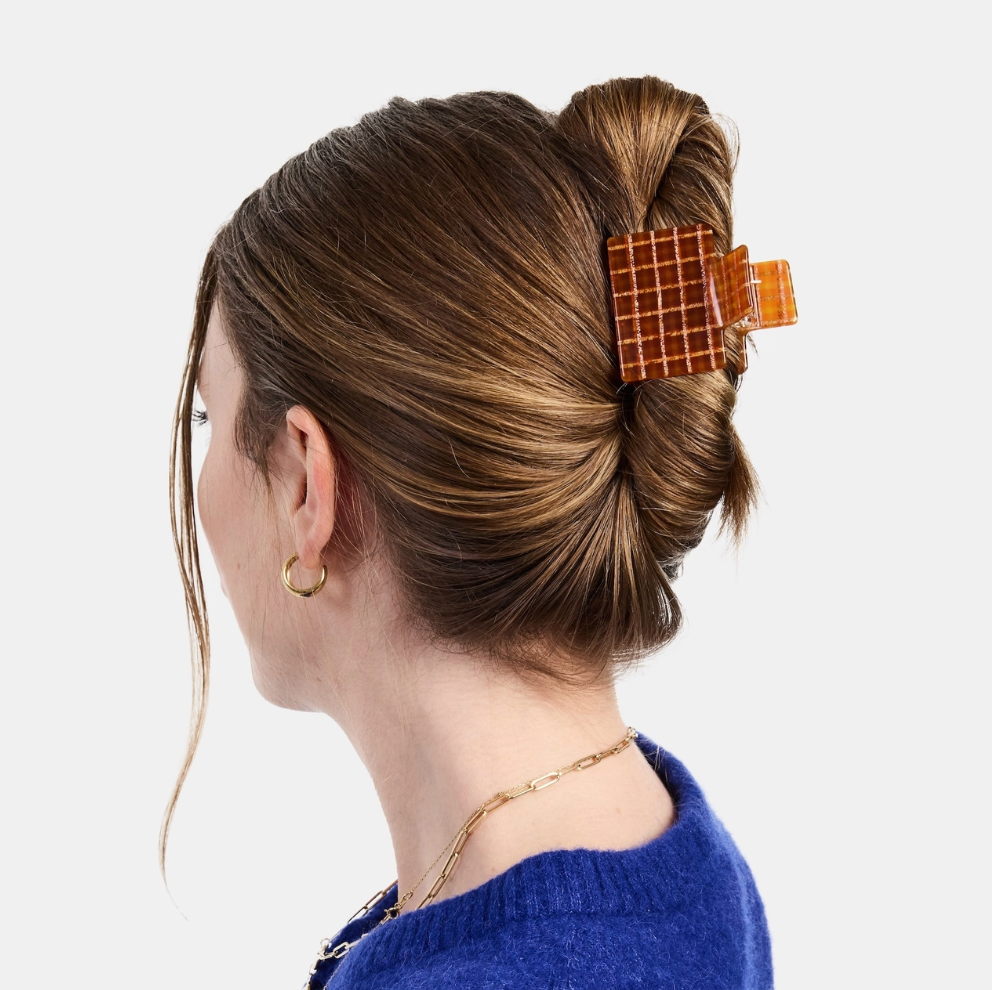 Midi Box Claw in Caramel Plaid