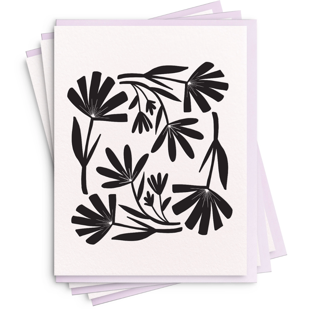 Floral Black and White Set of 6 Stationery