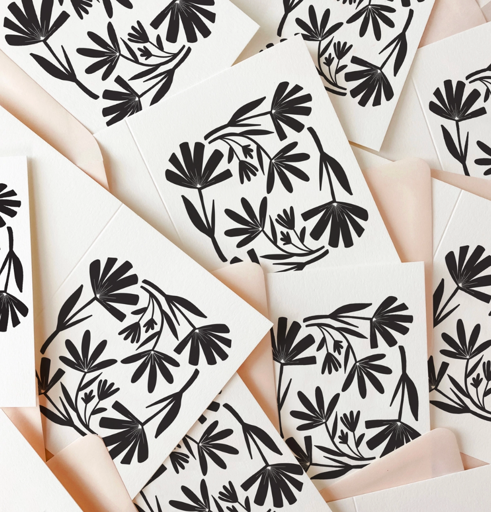 Floral Black and White Set of 6 Stationery