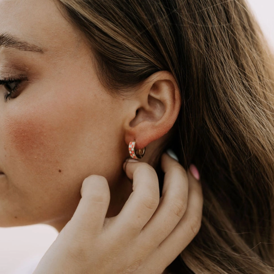 Pink & White Checkered Hoops