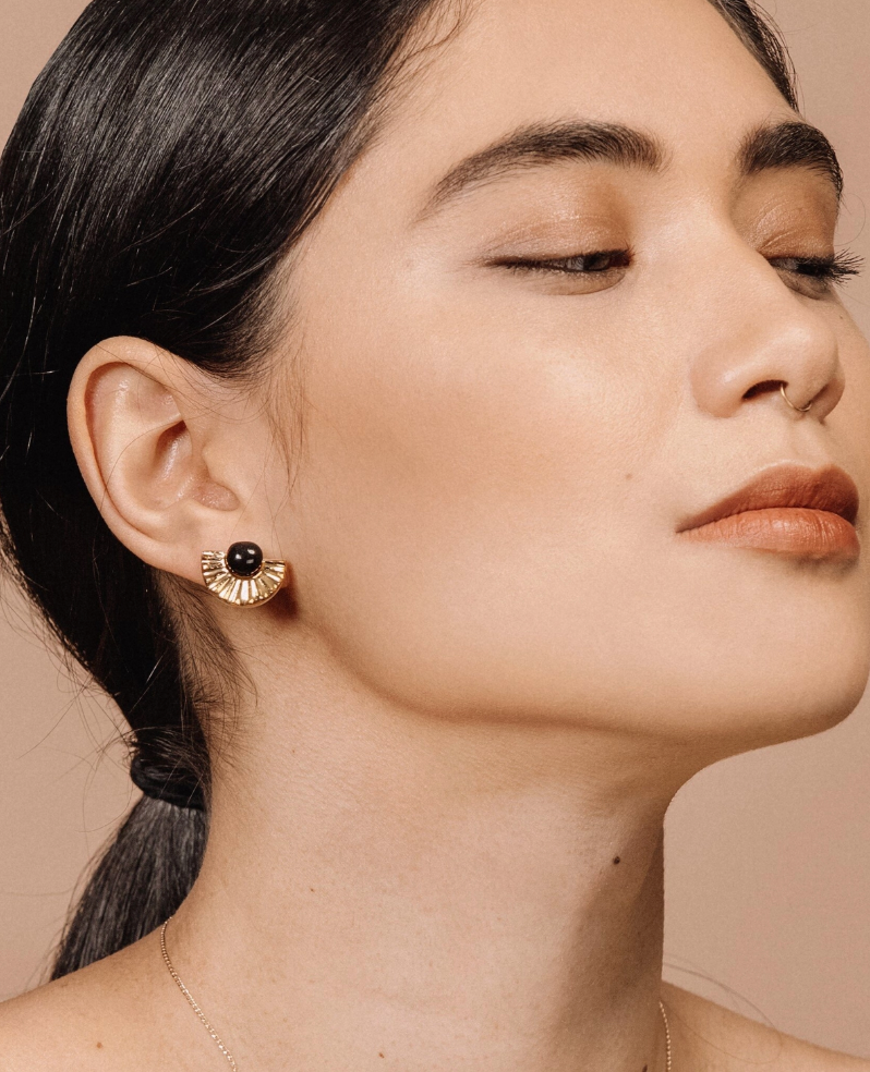 Gold Fan Stud Earrings