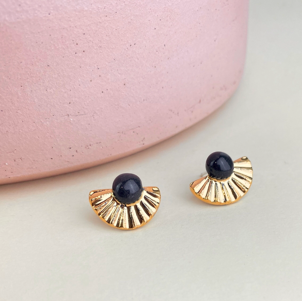 Gold Fan Stud Earrings