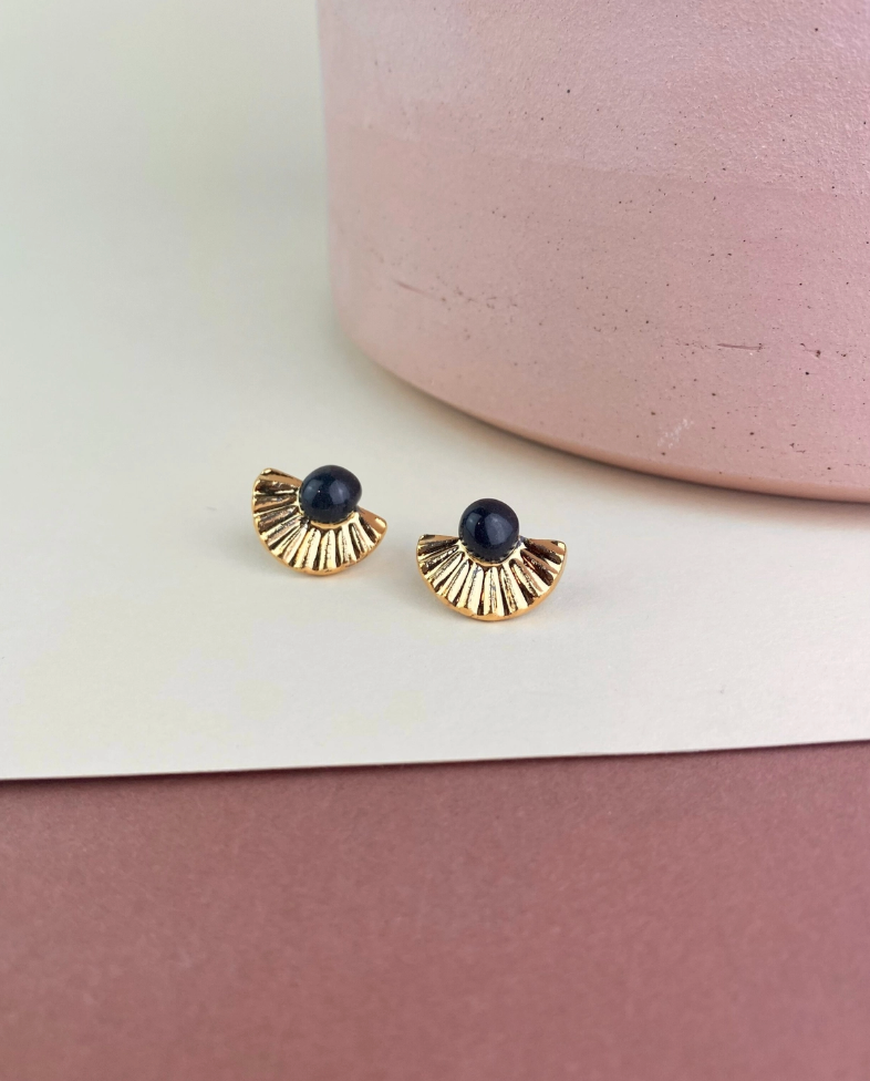 Gold Fan Stud Earrings