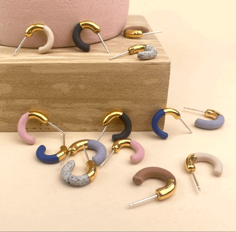 Porcelain Hoop Stud Earrings