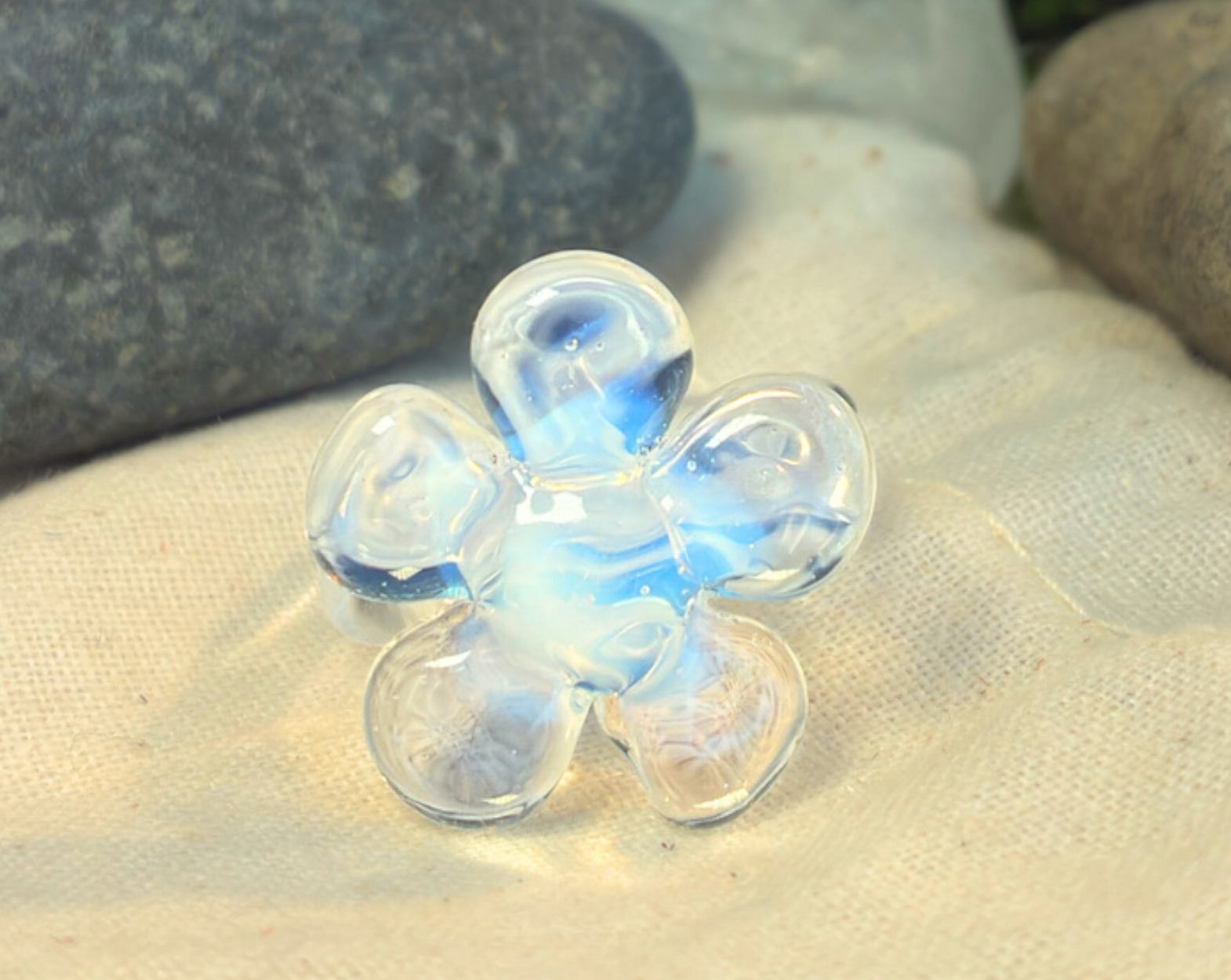 Handblown Flower Ring, Ghost