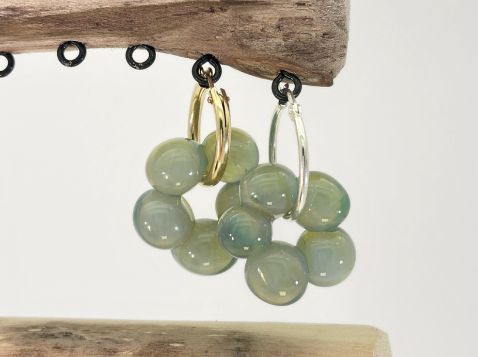 Handblown Flower Earrings, Green