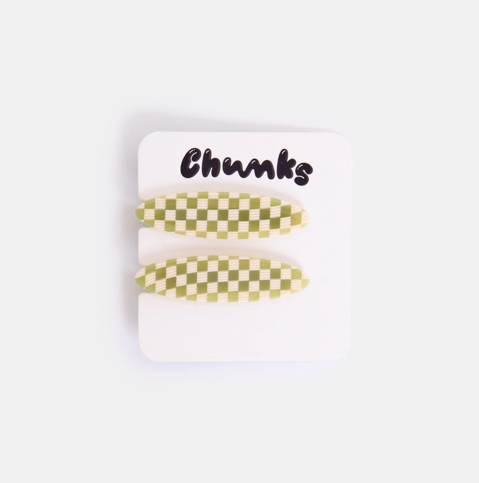 Allie Clips in Oval Olive Check