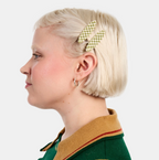 Allie Clips in Oval Olive Check