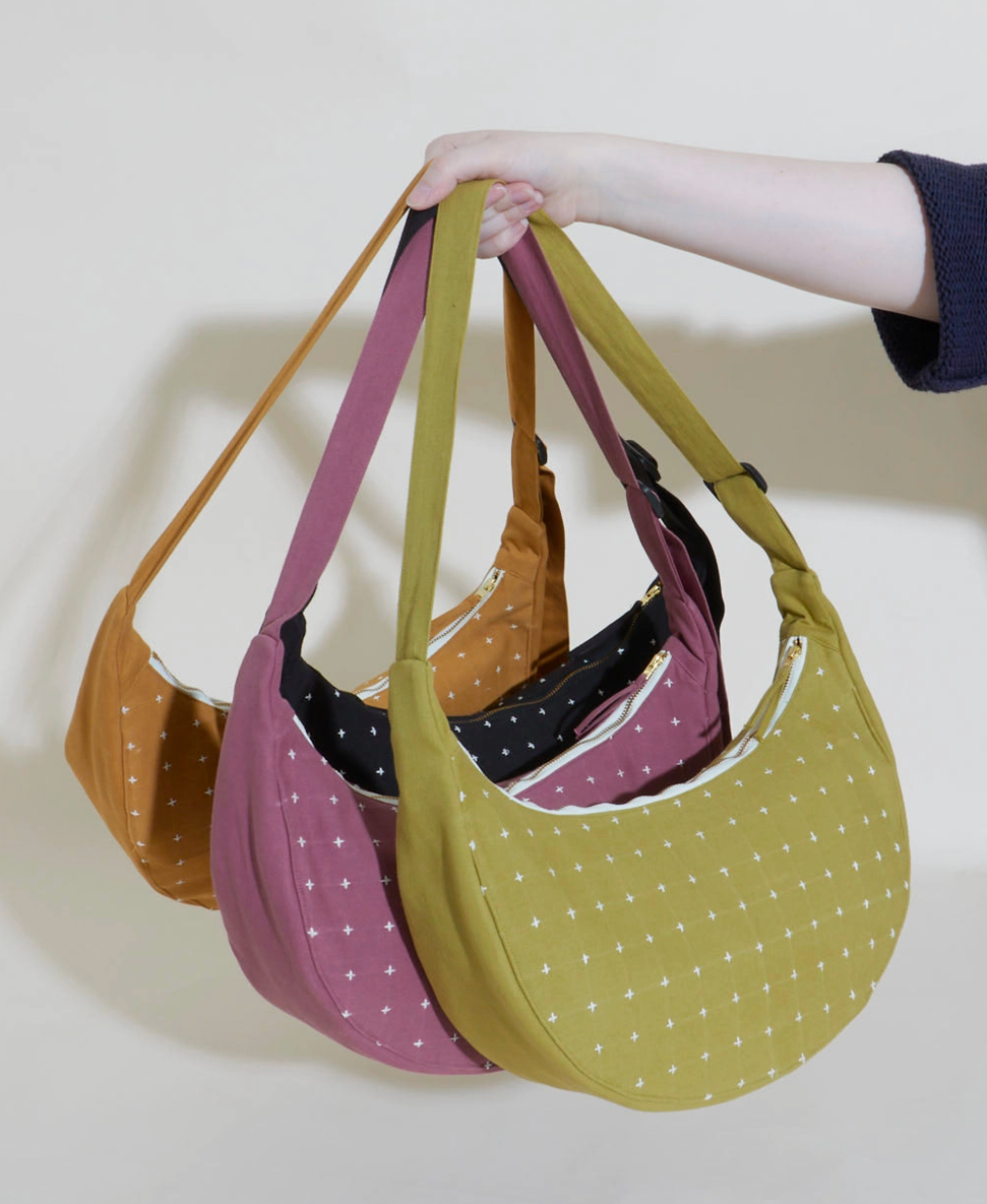 Berry Cross-Stitch Crescent Bag