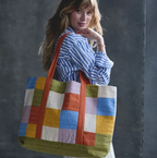 Checkered Canvas Tote Bag in Cloud