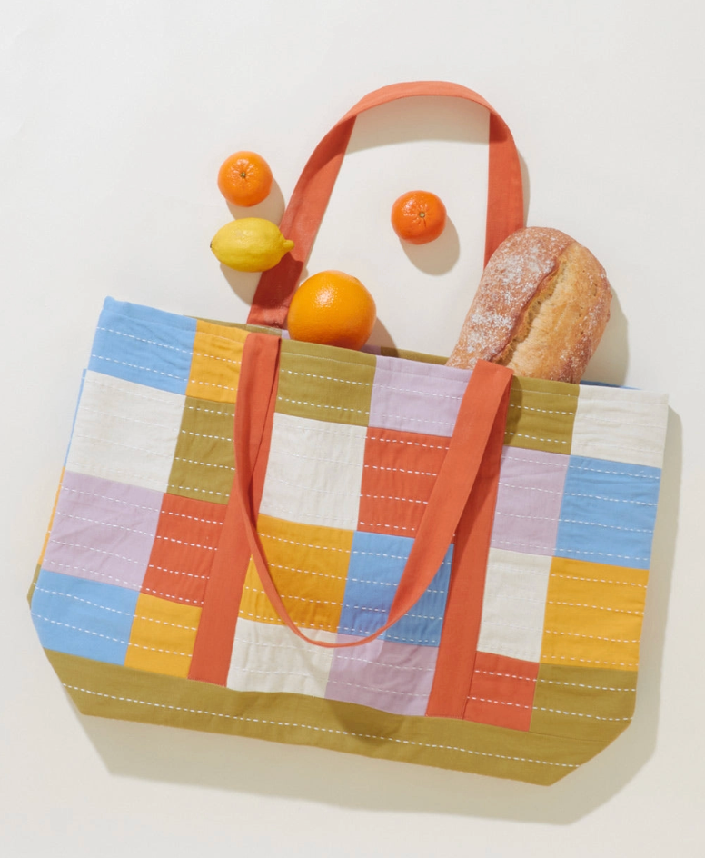Checkered Canvas Tote Bag in Cloud