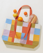 Checkered Canvas Tote Bag in Cloud