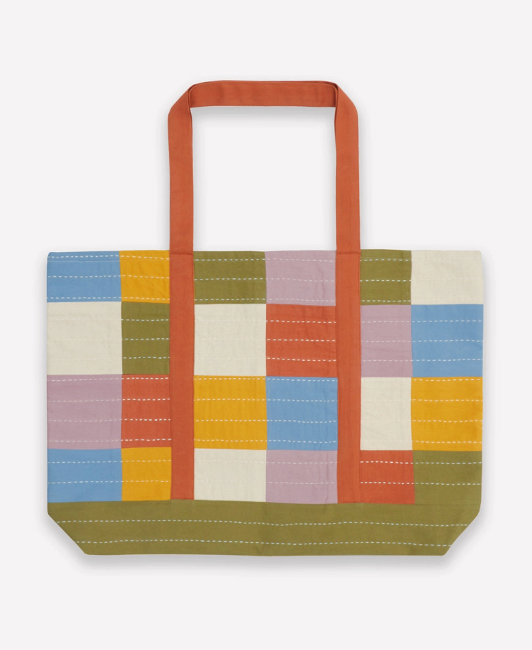 Checkered Canvas Tote Bag in Cloud