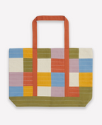 Checkered Canvas Tote Bag in Cloud