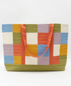 Checkered Canvas Tote Bag in Cloud